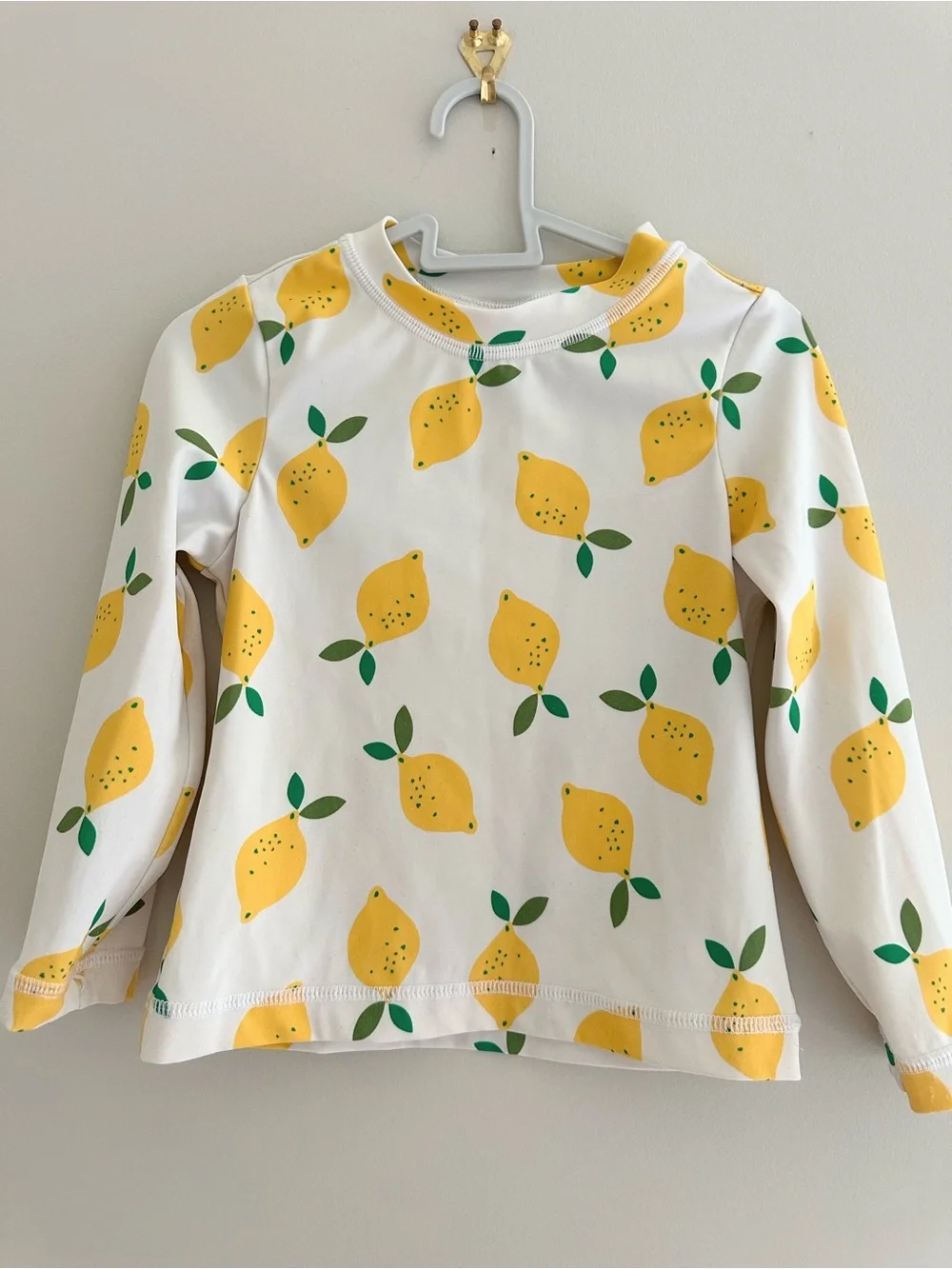 Hanna Andersson Girls Lemon Print Long Sleeve Rash Guard Swim Top, Size 3T / 90